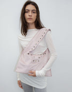 【Polysooem】EYELET SUEDE SHOULDER BAG [ YELLOW BROWN / PINK ]