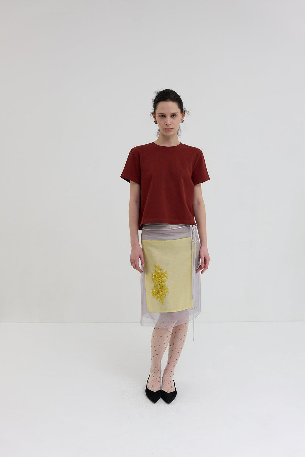 【overdue flair】BEADED LAYERED WRAP SKIRT - YELLOW/BLUE