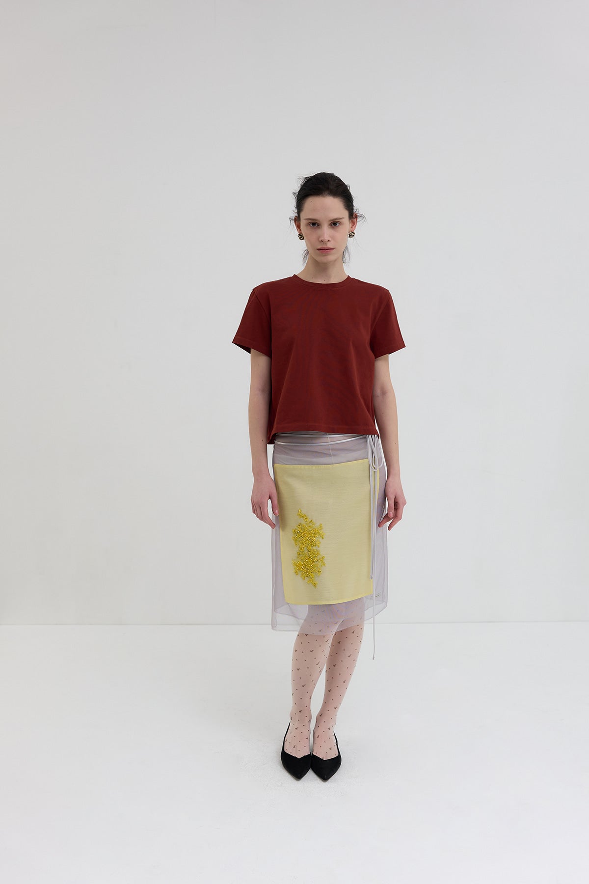【overdue flair】BEADED LAYERED WRAP SKIRT - YELLOW/BLUE