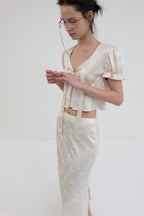 【overdue flair】JACQUARD CROP BLOUSE