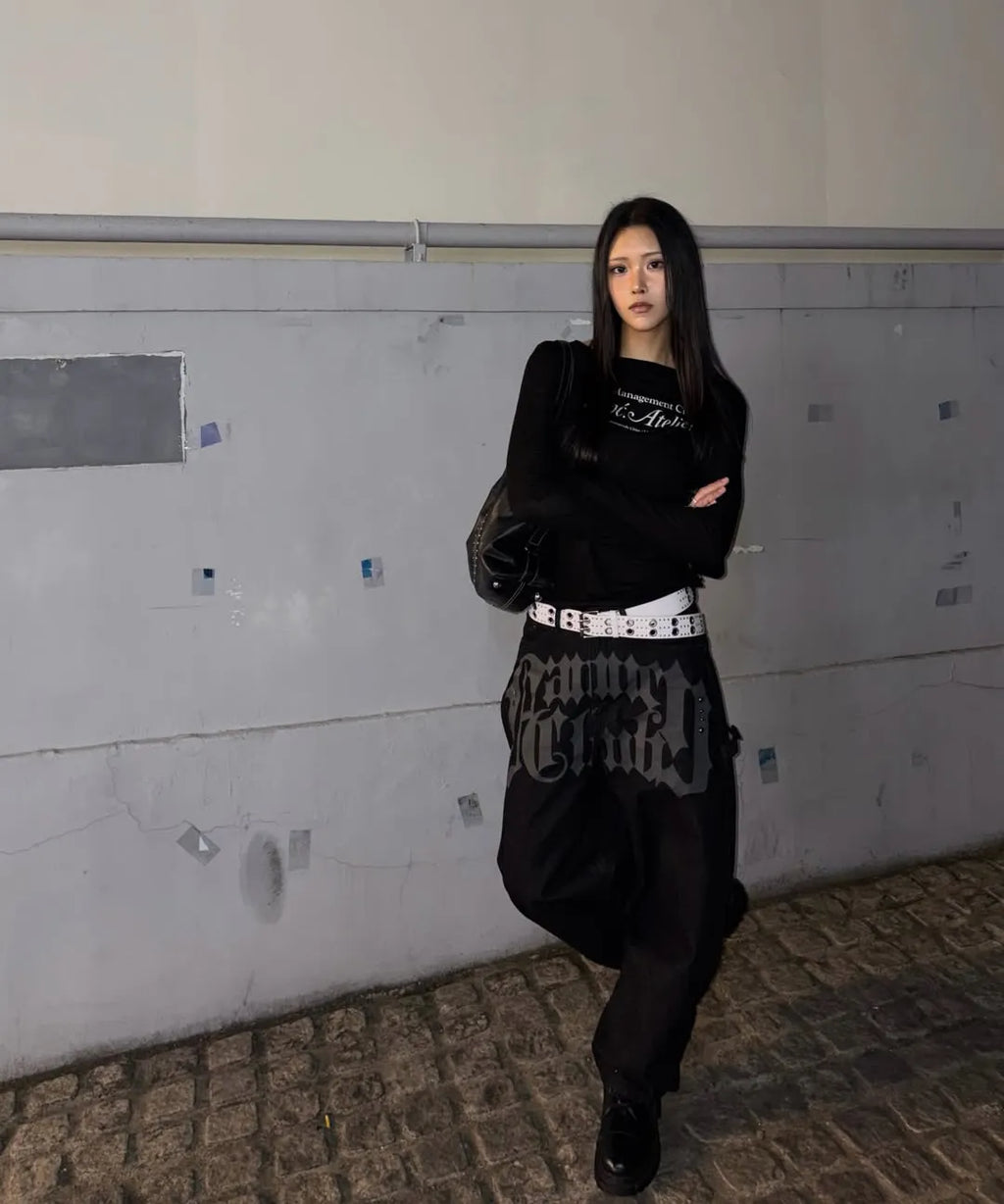 【Fancy Club】 TOOTH JAM WIDE DENIM PANTS [Black / Green]