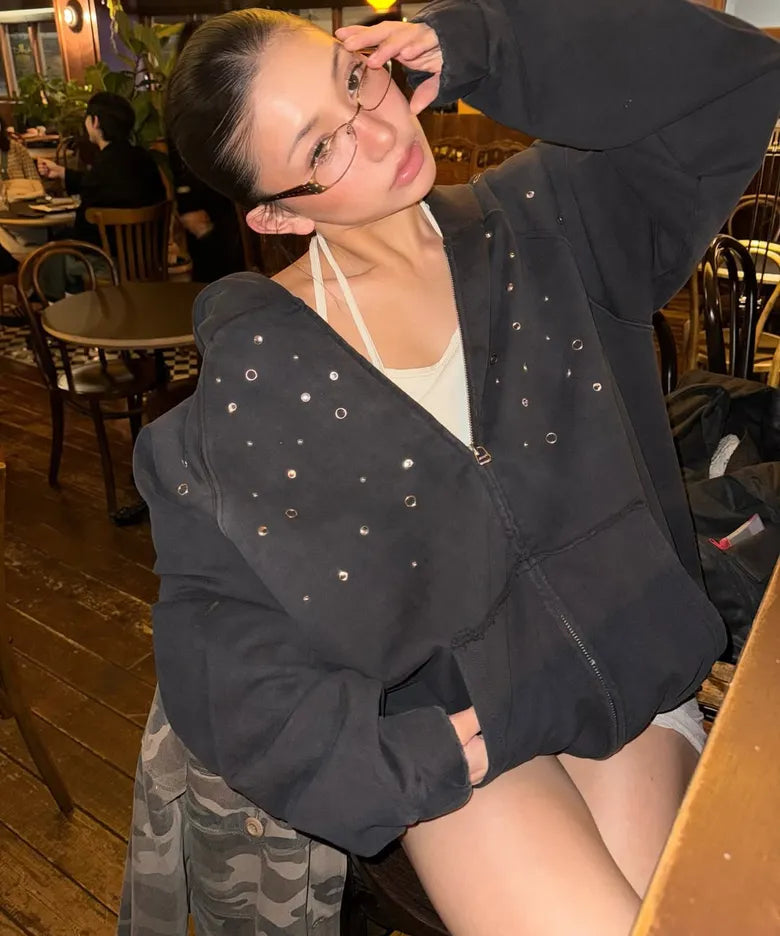 【typeservice】Hotfix Washed Raglan Zip Hoodie [Black]