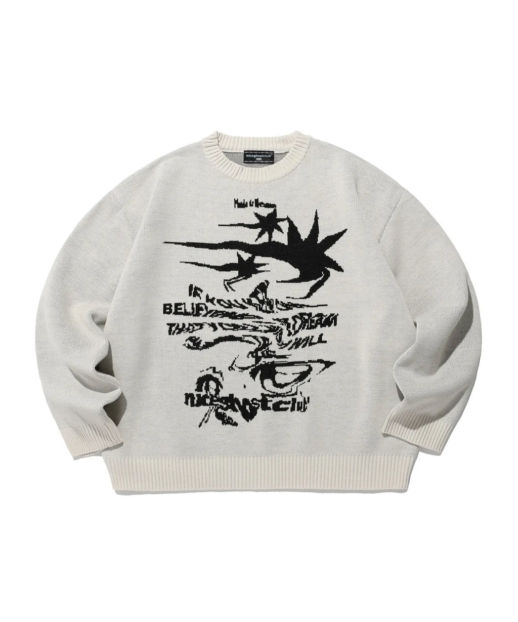 【niceghostclub】TORNADO LOGO KNIT [BLACK / WHITE]