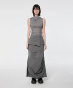 【Flare up】Hooded High Neck Sleeveless [Gray / Black]