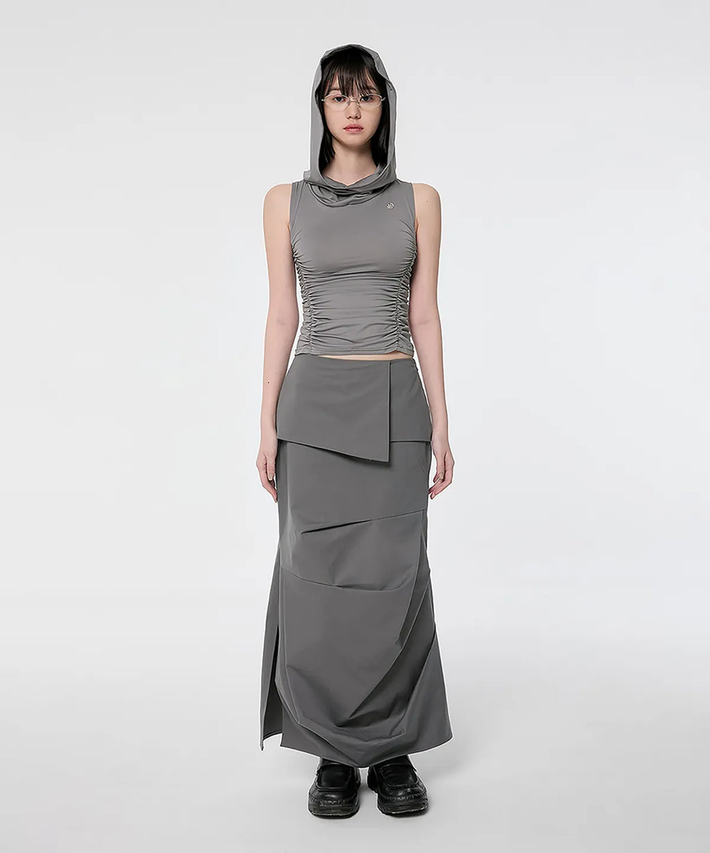 【Flare up】Hooded High Neck Sleeveless [Gray / Black]
