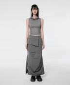 【Flare up】Hooded High Neck Sleeveless [Gray / Black]