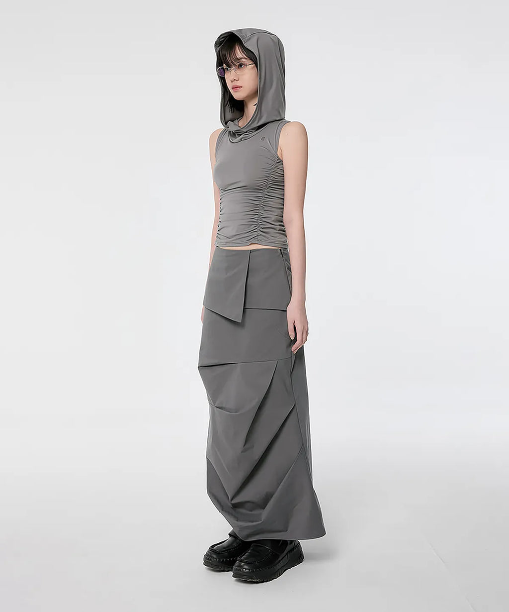 【Flare up】Hooded High Neck Sleeveless [Gray / Black]