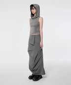 【Flare up】Hooded High Neck Sleeveless [Gray / Black]