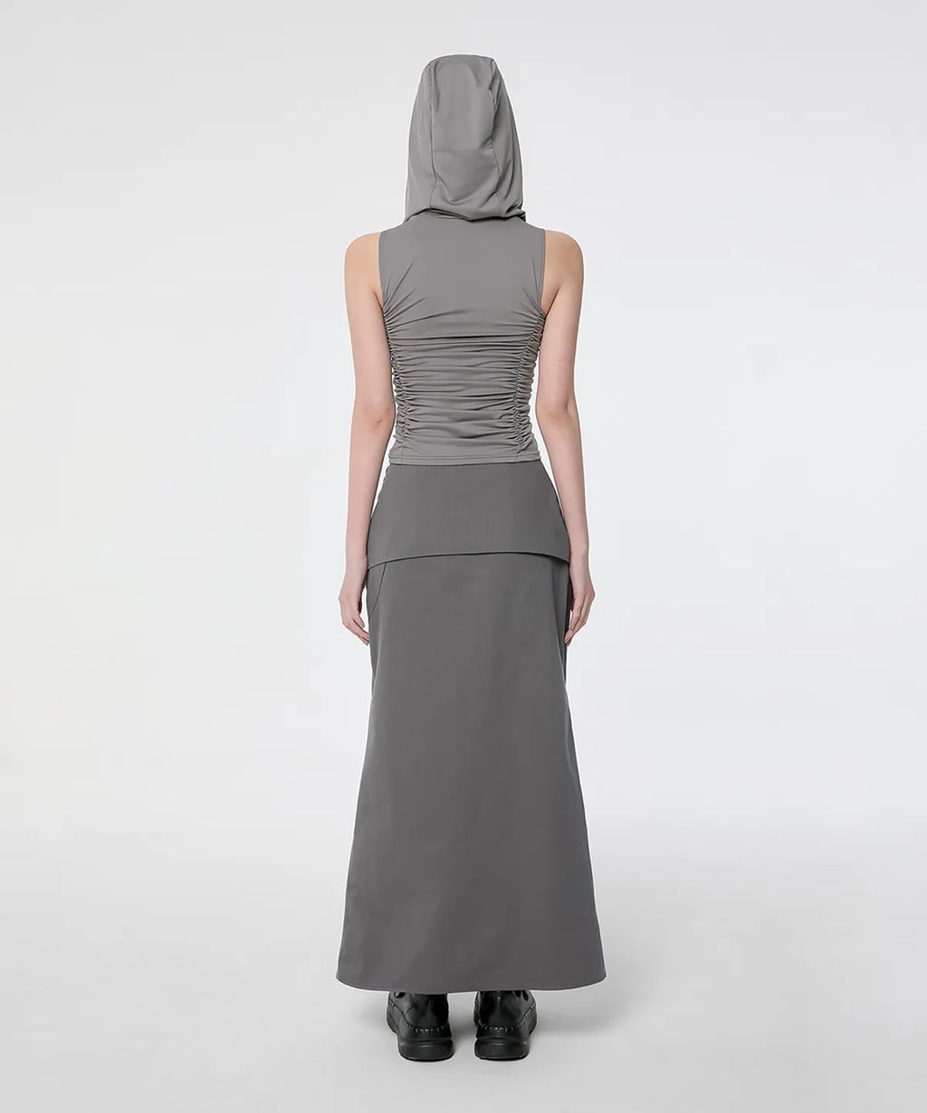 【Flare up】Hooded High Neck Sleeveless [Gray / Black]