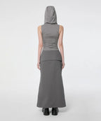 【Flare up】Hooded High Neck Sleeveless [Gray / Black]