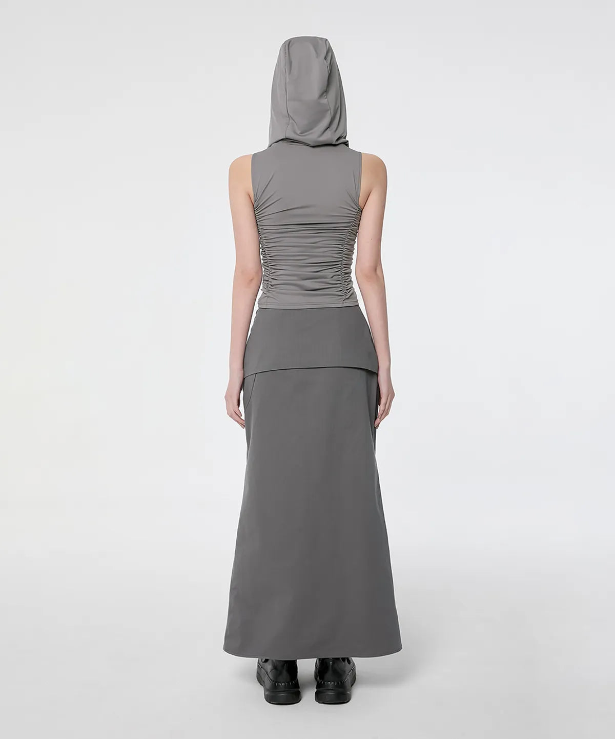 【Flare up】Hooded High Neck Sleeveless [Gray / Black]