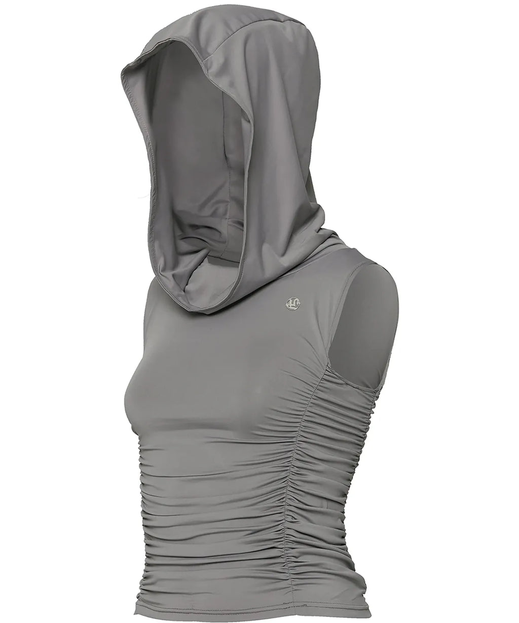 【Flare up】Hooded High Neck Sleeveless [Gray / Black]