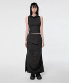 【Flare up】Hooded High Neck Sleeveless [Gray / Black]