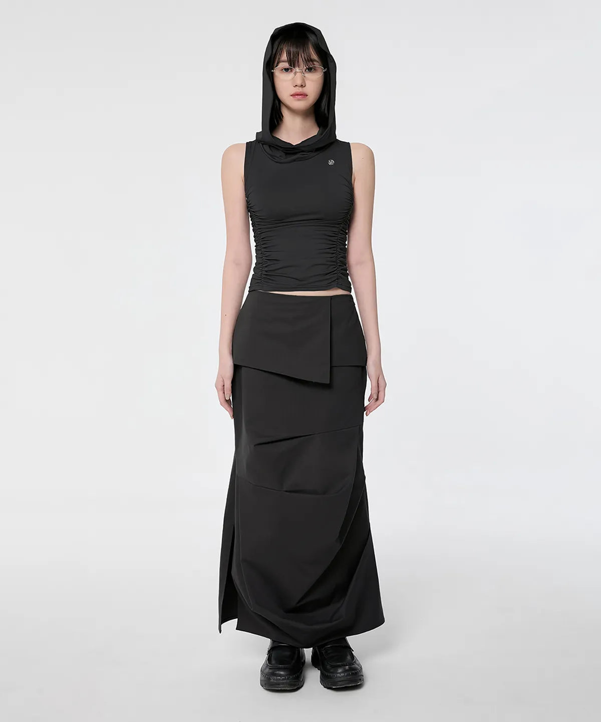 【Flare up】Hooded High Neck Sleeveless [Gray / Black]