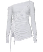【Flare up】Handmade Twisted One-Shoulder Long Sleeve [Black / White / Gray]