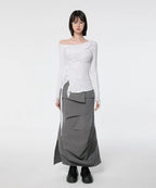 【Flare up】Handmade Twisted One-Shoulder Long Sleeve [Black / White / Gray]