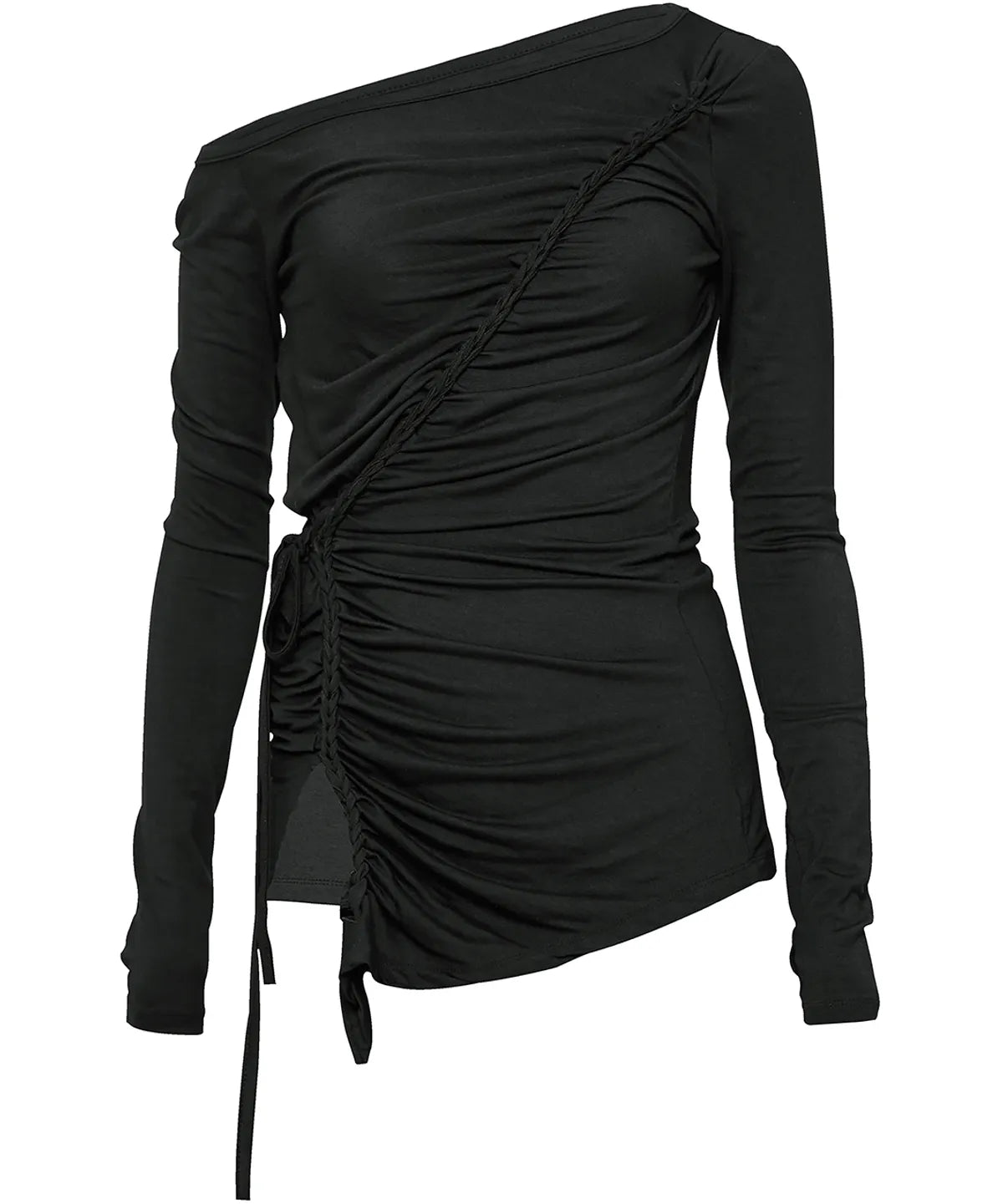 【Flare up】Handmade Twisted One-Shoulder Long Sleeve [Black / White / Gray]