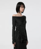 【Flare up】Handmade Twisted One-Shoulder Long Sleeve [Black / White / Gray]