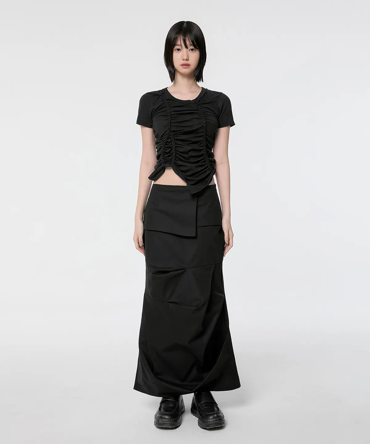 【Flare up】Handmade Twisted T-Shirt [White / Charcoal / Black]