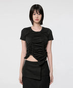 【Flare up】Handmade Twisted T-Shirt [White / Charcoal / Black]