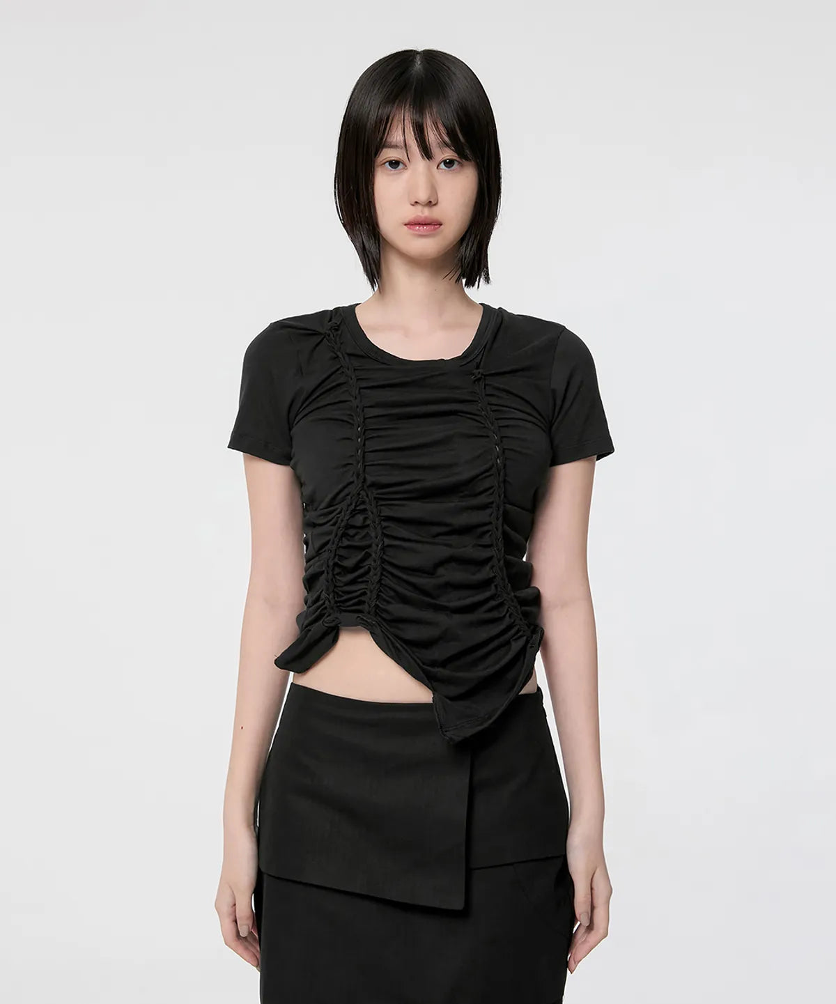 【Flare up】Handmade Twisted T-Shirt [White / Charcoal / Black]