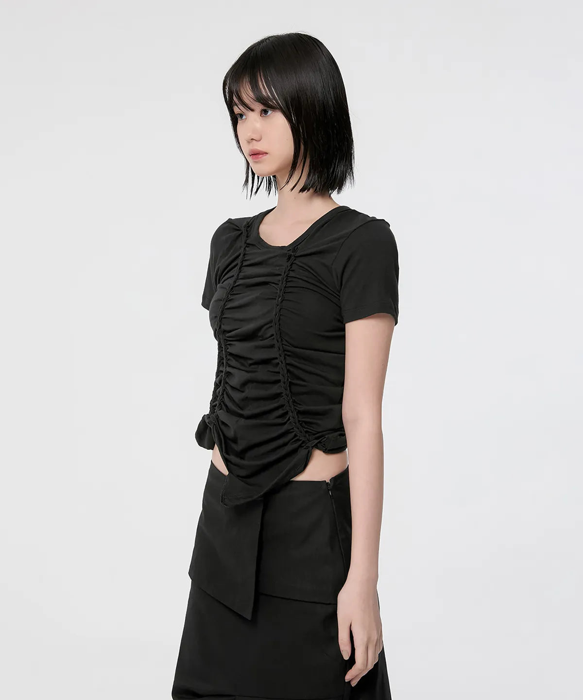 【Flare up】Handmade Twisted T-Shirt [White / Charcoal / Black]