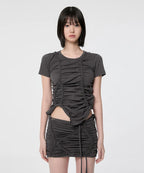 【Flare up】Handmade Twisted T-Shirt [White / Charcoal / Black]
