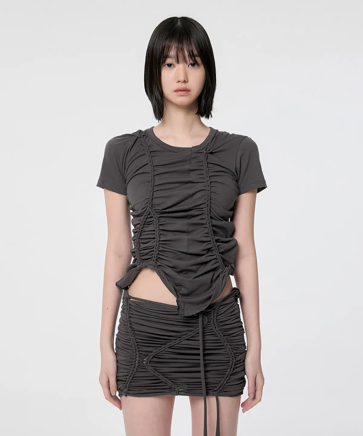【Flare up】Handmade Twisted T-Shirt [White / Charcoal / Black]