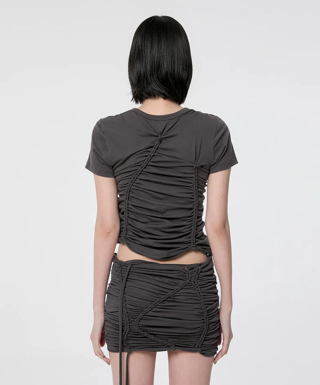 【Flare up】Handmade Twisted T-Shirt [White / Charcoal / Black]
