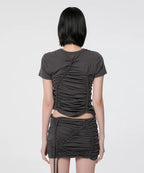 【Flare up】Handmade Twisted T-Shirt [White / Charcoal / Black]