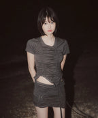 【Flare up】Handmade Twisted T-Shirt [White / Charcoal / Black]