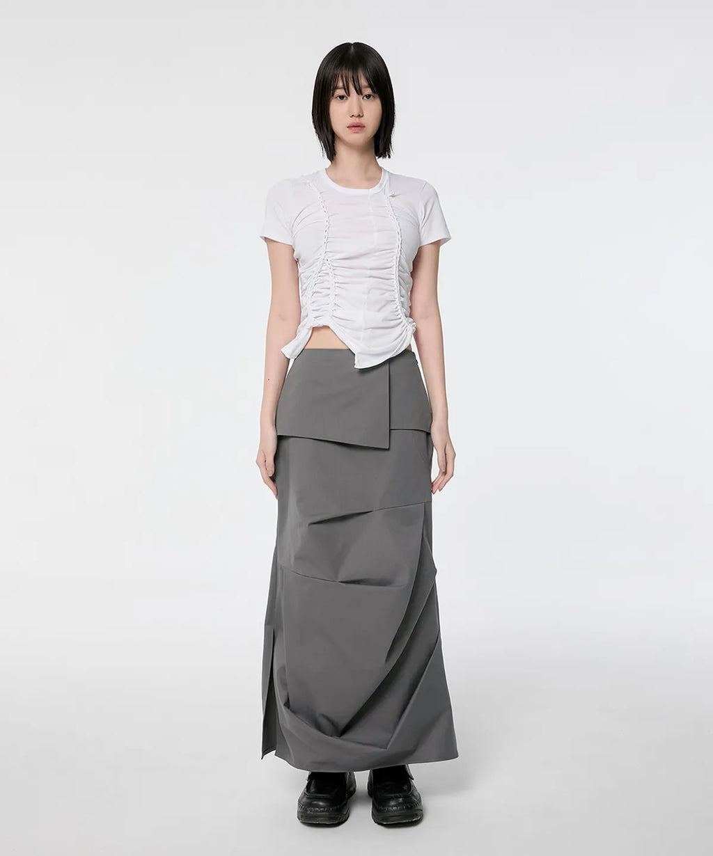 【Flare up】Handmade Twisted T-Shirt [White / Charcoal / Black]