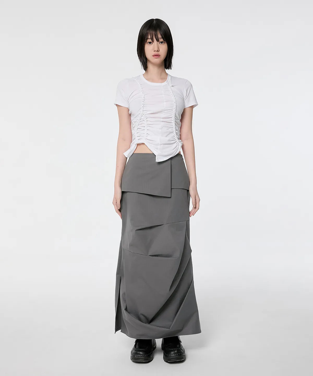【Flare up】Handmade Twisted T-Shirt [White / Charcoal / Black]