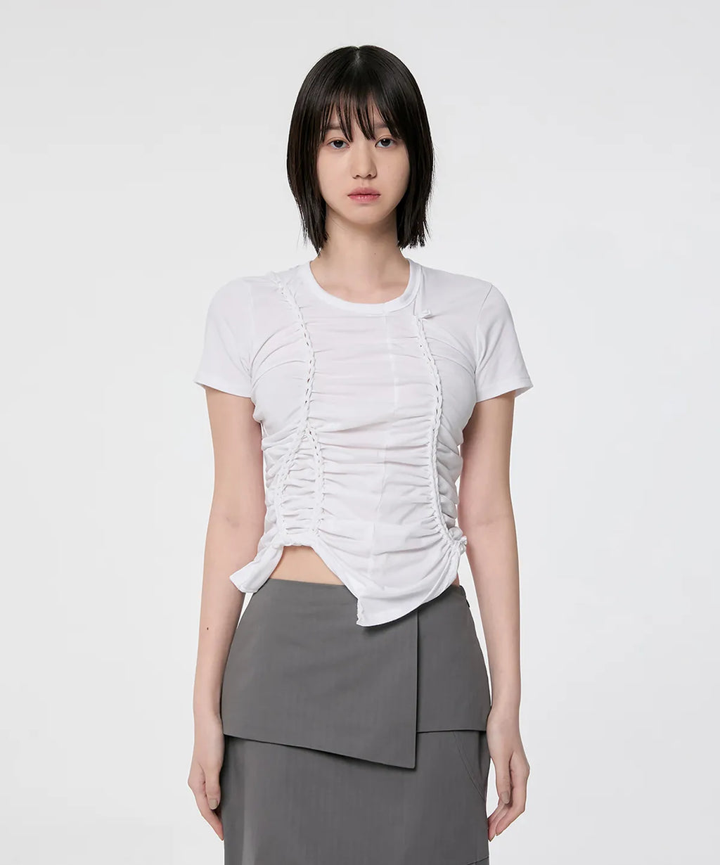 【Flare up】Handmade Twisted T-Shirt [White / Charcoal / Black]