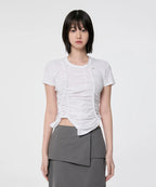 【Flare up】Handmade Twisted T-Shirt [White / Charcoal / Black]