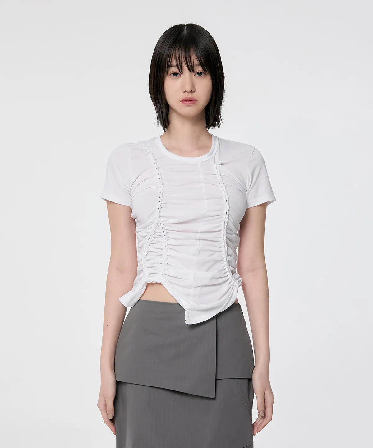 【Flare up】Handmade Twisted T-Shirt [White / Charcoal / Black]