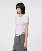 【Flare up】Handmade Twisted T-Shirt [White / Charcoal / Black]