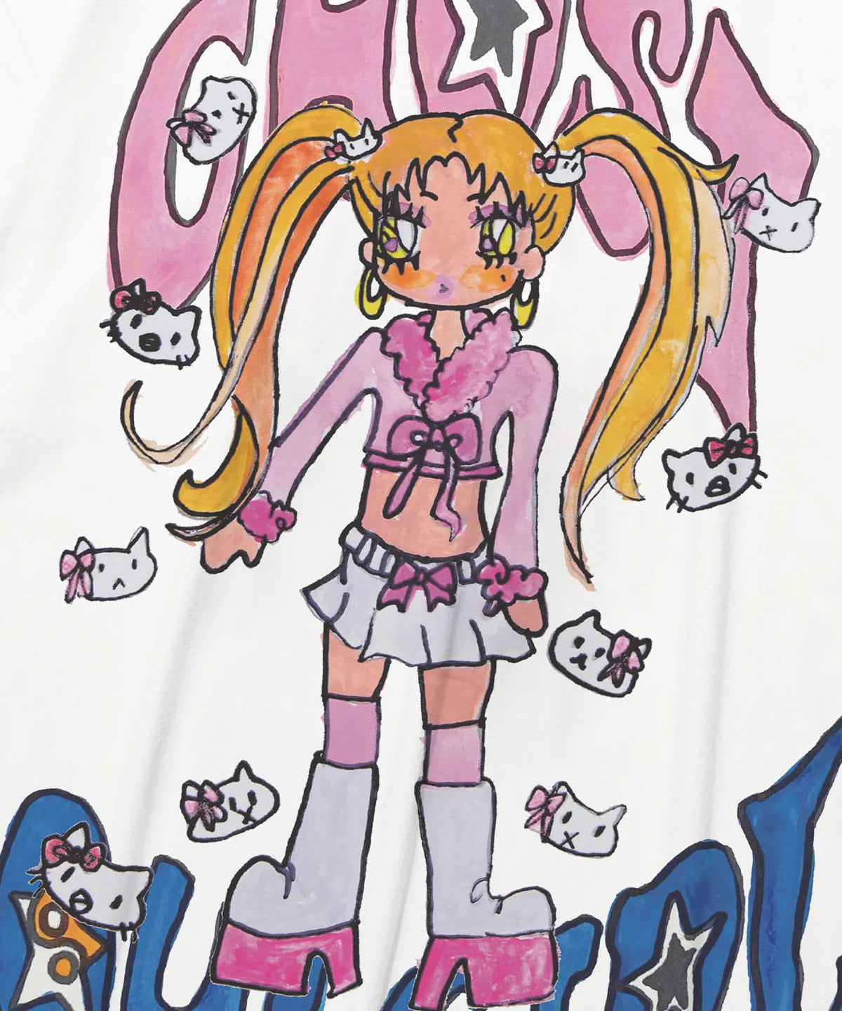 【niceghostclub】[ x soulpusssy cat ] ghostsoulgirl gyaru big big tee [pink/white]