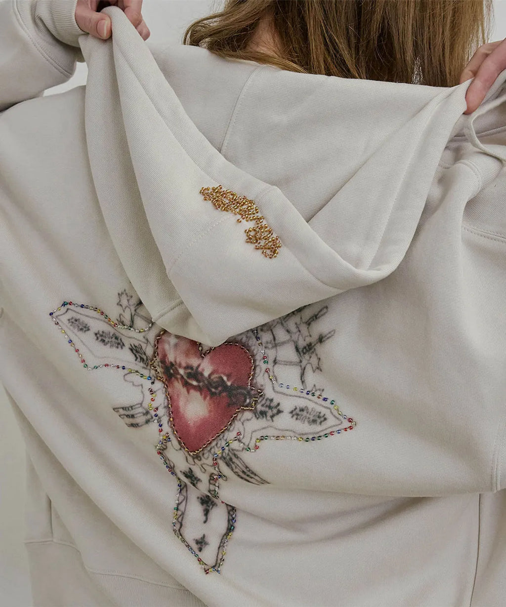 【SCULPTOR】Beaded Saint Hoodie Zip-Up - Dirty White