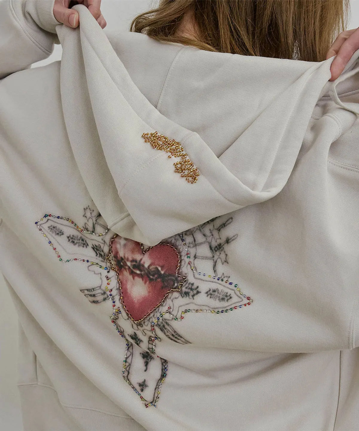 【SCULPTOR】Beaded Saint Hoodie Zip-Up - Dirty White