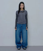 【Fancy Club】3-WAY DOT LAYERED LONG SLEEVE [Beige / Gray]