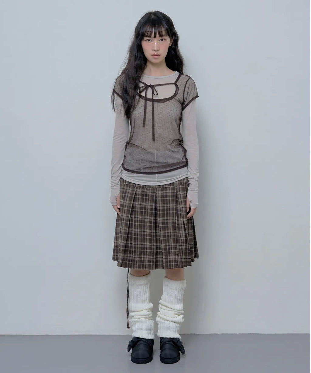 【Fancy Club】3-WAY DOT LAYERED LONG SLEEVE [Beige / Gray]
