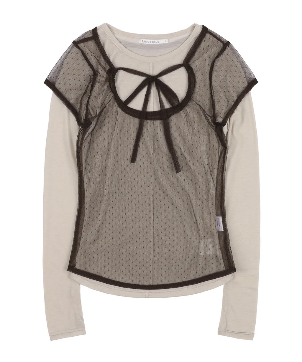 【Fancy Club】3-WAY DOT LAYERED LONG SLEEVE [Beige / Gray]