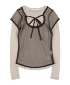 【Fancy Club】3-WAY DOT LAYERED LONG SLEEVE [Beige / Gray]