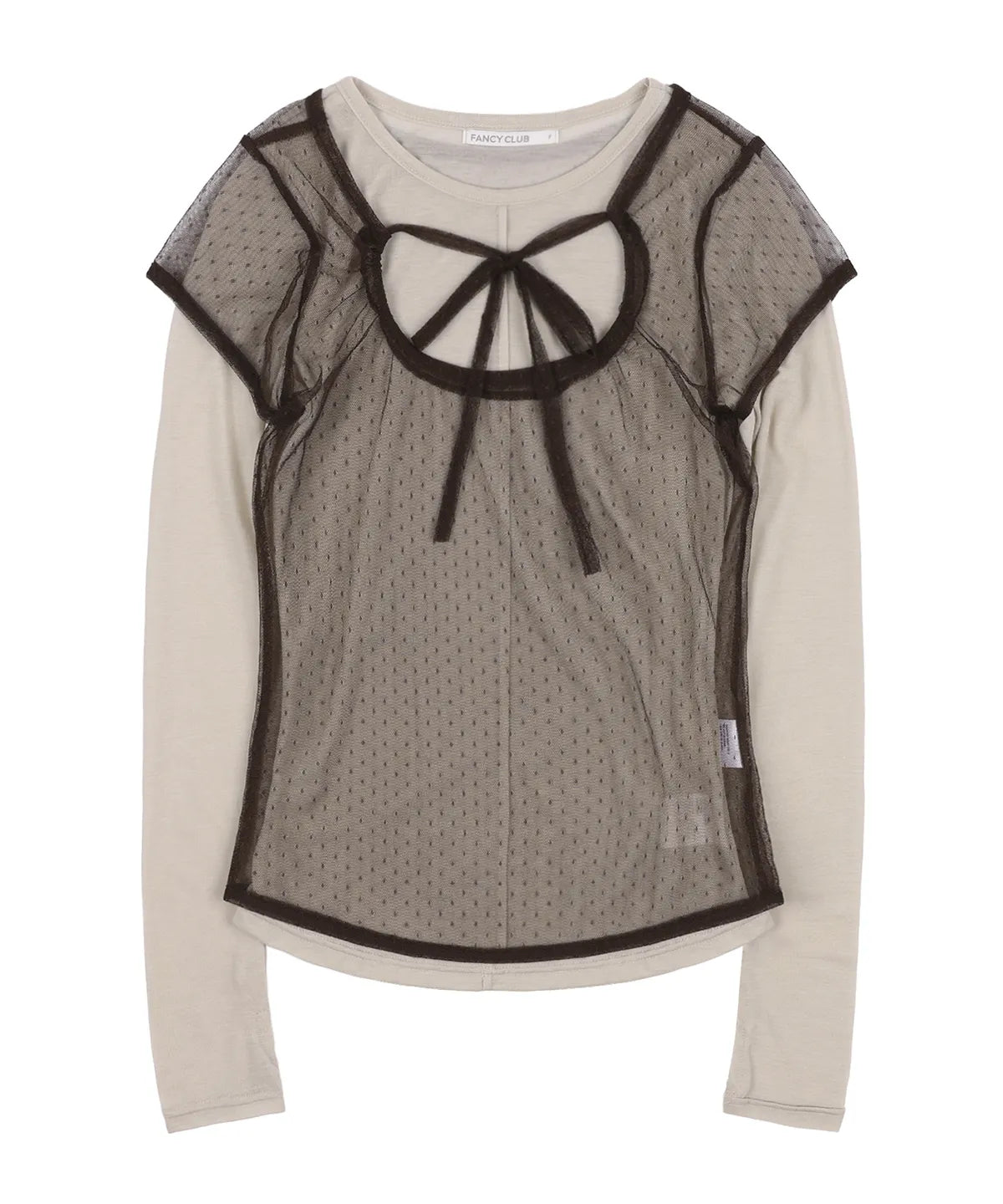 【Fancy Club】3-WAY DOT LAYERED LONG SLEEVE [Beige / Gray]