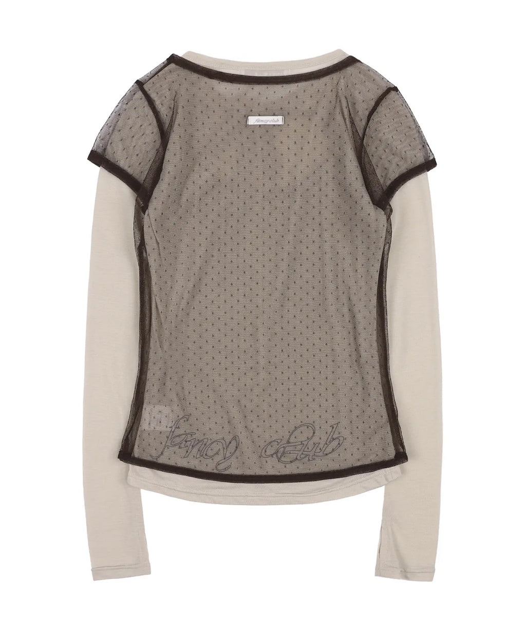 【Fancy Club】3-WAY DOT LAYERED LONG SLEEVE [Beige / Gray]