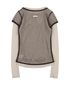 【Fancy Club】3-WAY DOT LAYERED LONG SLEEVE [Beige / Gray]