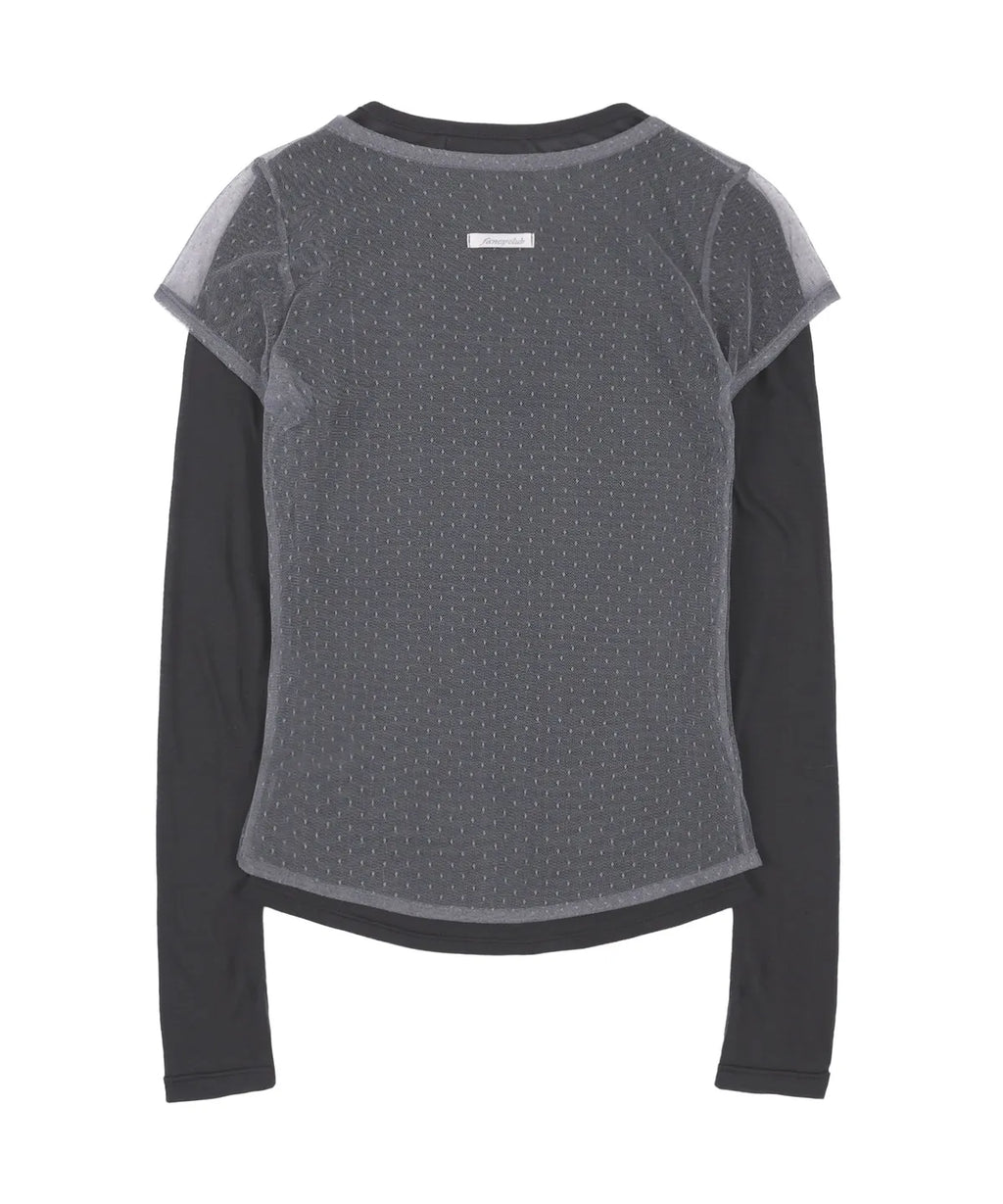 【Fancy Club】3-WAY DOT LAYERED LONG SLEEVE [Beige / Gray]