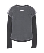 【Fancy Club】3-WAY DOT LAYERED LONG SLEEVE [Beige / Gray]