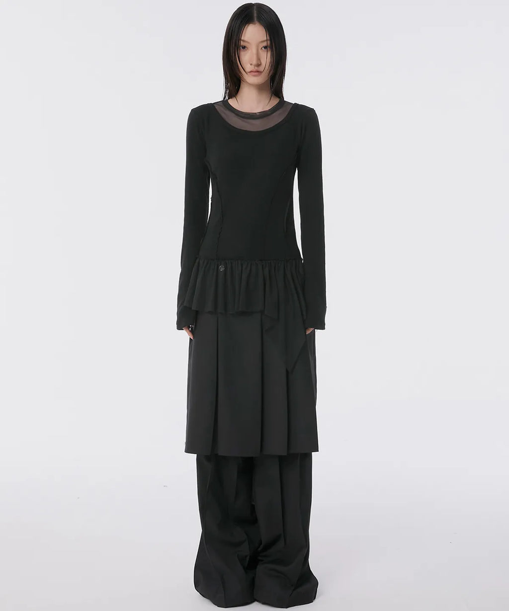 【Flare up】Layered Lace Frill Long Sleeve - 3 colors